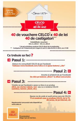 CELCO implineste 40 de ani si lanseaza concursul: 40 de vouchere, 40 de castigatori
